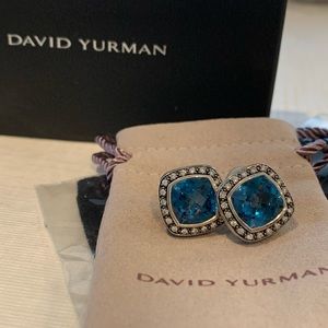 David Yurman Albion Earrings Blue Topaz & Diamonds